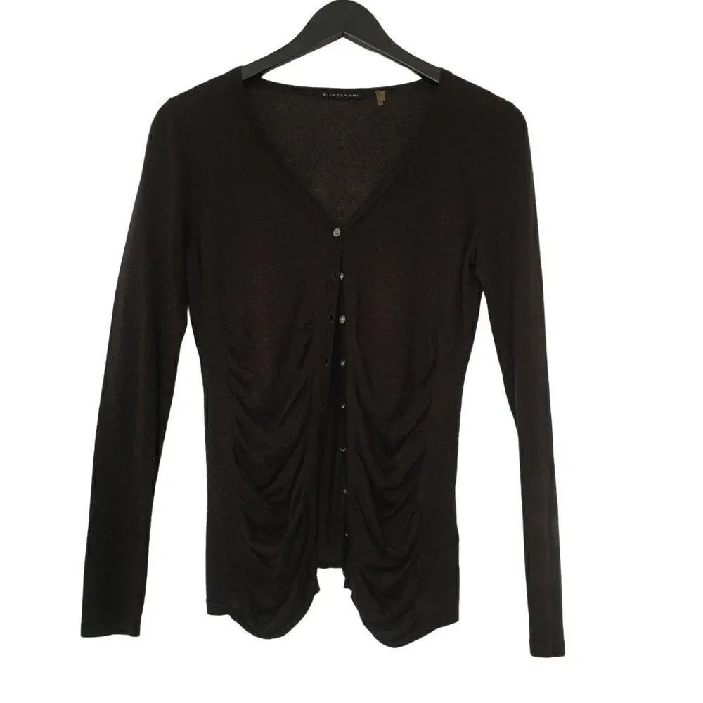 Elie Tahari  Brown V-neck Long Sleeve Sweater - Picture 6 of 8